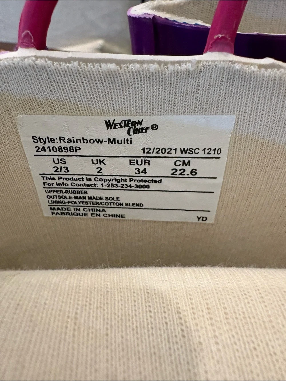 Western Chief Multi-Color Rainbow Stripe Kids' Boots Size 2/3  NWT